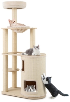 KOMFOTTEU Kratzbaum, aus Holz mit Doppelstockhaus, Liegeplatz, Hängematte