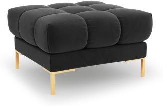 Micadoni Samtstoff Pouf Hocker Mamaia | Bezug Dark Grey | Beinfarbe Gold Metal