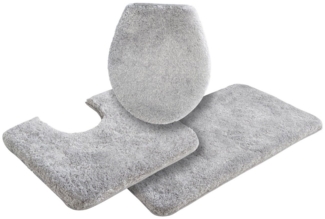 Grund Badematte Melos, Badvorleger, Badezimmer Teppich, sehr weich, Höhe 27 mm, rutschhemmend beschichtet, fußbodenheizungsgeeignet, Kunstfaser, rechteckig, 3-tlg. Stand-WC Set, melierte Optik, sehr weicher Flor, Melange-Effekt, Made in Europe