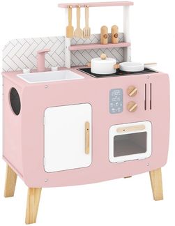 Holz Kinderküche mit Kochgeschirr Holz Spielküche mit Herd & Spüle Küchen Spielset Rosa