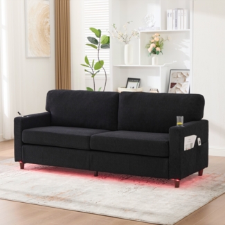 Zweisitzer-Sofa 203x77,5x86 cm – modernes Chenille-Sofa mit USB-C und LED-Ambiente