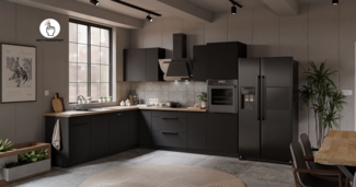 Winkelküche ARIA K-BL ECKE 2 - 250 x 270 cm Anti Fingerprint Küchenzeile Küchenblock Singleküche Einbauküche Küche Eckküche