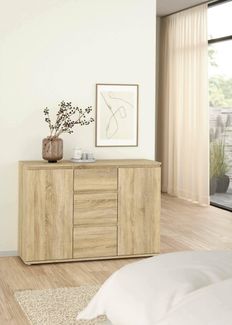 Dmora - Kommode Antoinette, Wohnzimmerbuffet, Wohnzimmer-Sideboard, Moderne Küchen-Speisekammer, 119x40 h84 cm, Eiche