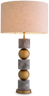 Casa Padrino Luxus Tischleuchte Antik Messing / Grau / Creme Ø 50 x H. 92,5 cm - Schreibtischleuchte mit rundem Lampenschirm - Luxus Tischleuchten - Luxus Schreibtischleuchten - Luxus Leuchten