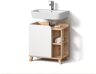 Livinity® Waschbeckenunterschrank Marano, Sonoma/Weiß/Weiß, 60 x 65 cm mit Tür und offenen Fächern (1-St)