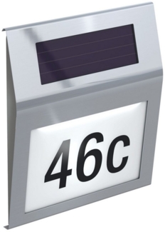 BASI Außen-Wandleuchte Solar-Hausnummer, Edelstahl, mit Beleuchtung, Außenbereich, inkl. Zahlen / Buchstaben