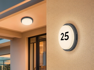 2er Set LED Außenwandleuchten mit Bewegungsmelder & Hausnummer Ø 30cm