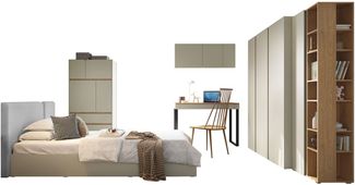 Jugendzimmer-Set Luca I (Farbe: Eucalyptus / Eiche Baltic Dune + Portland Ash, Größe: 120 x 200)