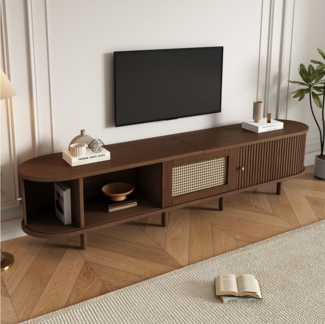 STILVORA Lowboard mit 2 Schiebetüren,TV-Schrank TV-Regal mit Regale&runder Tischplatte (Fernsehschrank, Fernsehtisch,TV-Board,TV-Ständer, Wohnzimmermöbel, 1 St, 2 Schiebetür, 1 Schublade), Rattan-Design, mit verstellbare Füße