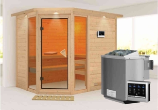 Karibu Sauna Innenkabine Sinai Innensauna 3 Sitzbänke aus Holz Saunakabine mit 40 mm Wandstärke Dampfsauna mit Montagematerial