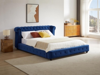 Vente-unique - Chesterfield-Bett + Matratze - 160 x 200 cm - Samt - Königsblau - TONGERLA