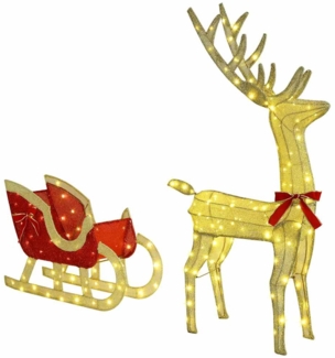 vidaXL Rentier Zieh Schlitten Warmweiß 151 x 28 x 128,5 cm Stoff 42019082