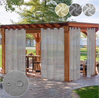 Jibenhome Outdoorvorhang Wetterfest Outdoor Gardinen Wasserdicht Terrasse Vorhänge Transparent, (2 St), Außenvorhang Ösen Leinenoptik Outdoor Vorhänge Pavillon Balkon B132cm