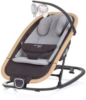 Chipolino Babywippe Senso Holzoptik Spielbogen Kopfstütze 3-Punkt-Gurt faltbar grau