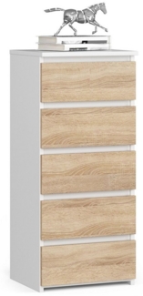 Home Collective Kommode 40 cm breit Holz Highboard Sideboard für Flur Schlafzimmer Wohnzimmer (Mehrzweckschrank Schrank schmal Kommode Schlafzimmer mit Schubladen), Kinderzimmer Organizer, 92 cm hoch mit 5 Schubladen weiß-sonoma Eiche