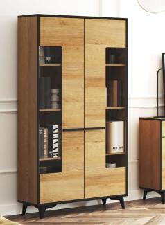 Vitrine "Frida" Vitrinenschrank 91cm eiche riviera schwarz