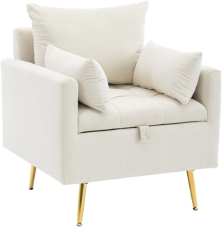Merax Sessel mit Stauraum und goldenen Metallbeine, Einzelsessel mit Samtbezug, Armlehnensessel, Polstersessel, Akzentstul, Beige