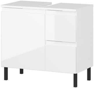 Lomadox Waschbeckenschrank SALO-01 weiß Front Hochglanz 60 cm breit Metallfüße modern
