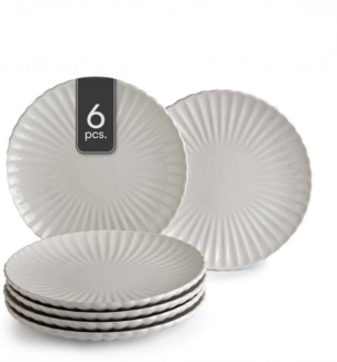HIT Trading Speiseteller GROOVES, Ø 27 cm, Creme, Steingut, (6 St), Spülmaschinengeeignet