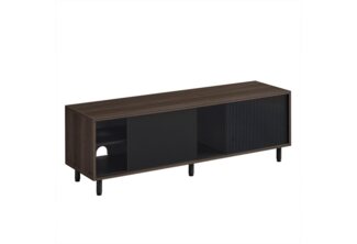 Vasagle TV-Schrank für Fernseher bis zu 60 Zoll, superschnelle Montage, Toolless-Technologie, Fernsehtisch Wohnzimmer, geriffeltes Glas modern, 140 x 39 x 45 cm, aschbraun-tintenschwarz