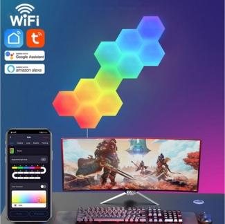 Sunicol LED Dekolicht Smart LED Sechseck Gaming Wandleuchte mit Musik-Synchronisation, Dimmbar RGBIC mit Bluetooth App und Fernbedienung, Dimmable, mit Bluetooth-App und Fernbedienung