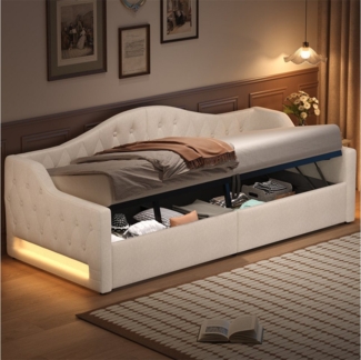 REDOM Daybett Funktionsbett,Tagesbett,Schlafsofa (Gepolstertes Tagesbett mit LED-Gürtel, Stauraum & Leinenpolsterung – Flexibles Design)