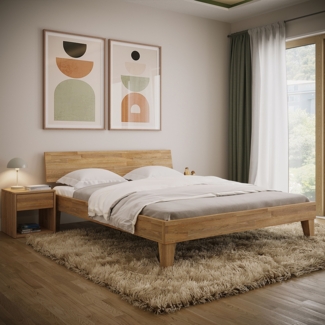 skølm 'Asgard' Bett 160x200 cm, natur geölt, Massivholz Eiche, Massivholzbett mit Bettkopf, geeignet als Doppelbett