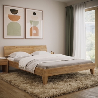 skølm 'Asgard' Bett 160x200 cm, natur geölt, Massivholz Eiche, Massivholzbett mit Bettkopf, geeignet als Doppelbett