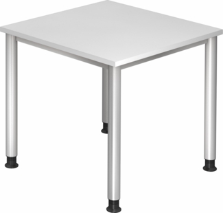 bümö höhenverstellbarer Schreibtisch H-Serie 80x80 cm in weiß, Gestell in Silber - PC Tisch klein für's Büro manuell höhenverstellbar, Computertisch verstellbar, HS-08-W