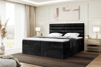 MEBLINI Boxspringbett KARIM 160x220 cm mit Bettkasten - H3/Schwarz Samt Polsterbett - Doppelbett mit Topper & Taschenfederkern-Matratze