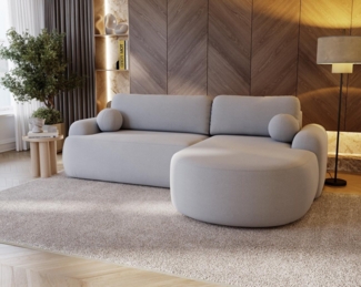 Compleo Ecksofa boucle mit breiter Ottomane OLIO, rundes Design, Exklusiv design, Stil: Modern/Japandi