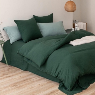 wohnTRAUM24 Bettwäsche Bettwäsche-Sets 135x200 Dunkelgrün mit Reißverschluss, Atmungsaktiv Bettbezug mit Reißverschluss und Kissenbezug 80x80cm