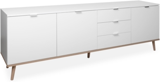 Finori Göteborg 57 Sideboard, weiß / Dekor Sonoma Eiche | Sideboard für Wohnzimmer | Maß: B x H x T ca. 200 x 68 x 40 cm | Sideboard mit 3 Türen (dahinter 2 Einlegeböden) und 3 Schubkästen
