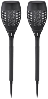 2er Set LED Solar Steckleuchte, schwarz, Feuereffekt, H 50 cm