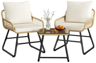 Yaheetech Balkonset Gartenmöbel-Set, Gartenlounge-Set mit 2 Lehnstühle & 1 Beistelltisch
