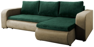 Ecksofa Kukle, Mikrofaser grün/beige, mit Schlaffunktion, beidseitig montierbar