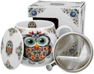 DUO ETNO 34172 Fassbecher 430 ml mit Teesieb OWL mit Teesieb, New Bone China Porzellan