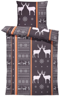 One Home Bettwäsche Rentiere, Biber, 2 teilig, Schneeflocken, kuschelig flauschig warm weich Baumwolle Winter