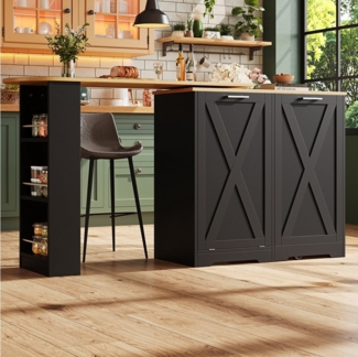 i@home Bartisch Esstheke,Sideboardschrank,schwarz (Packung set, 1Tisch), drehbar,mit Ablagen und Klapptür,138-203*38*105.5cm