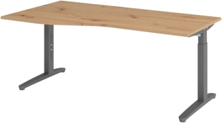 bümö Schreibtisch höhenverstellbar 180x100 cm in Asteiche, Metallgestell in graphit - Bürotisch groß, höhenverstellbarer Büroschreibtisch, Computertisch & PC Tisch Büro, X18-R-GG