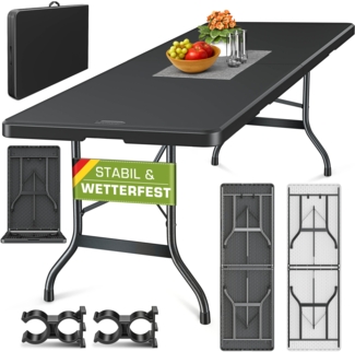 tillvex Gartentisch 220x70cm klappbar Weiß Kunststoff | Buffettisch mit Tragegriff | Klapptisch für Garten Terrasse und Balkon | Campingtisch 10 Personen
