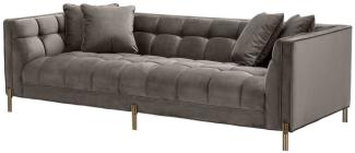 Casa Padrino Luxus Samt Sofa mit 4 Kissen Grau / Messingfarben 231x95 x H. 68 cm