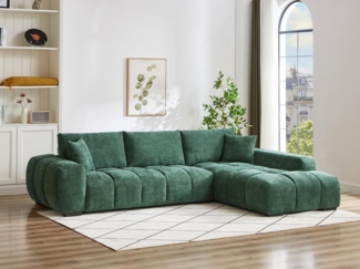 Vente-unique - Ecksofa - Ecke rechts - Strukturstoff - Grün - BERENIA