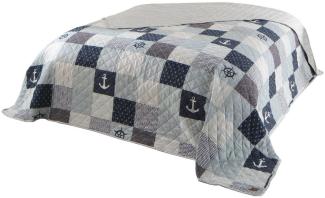 Delindo Lifestyle Bettüberwurf Patchwork maritim Anker blau, Patchwork