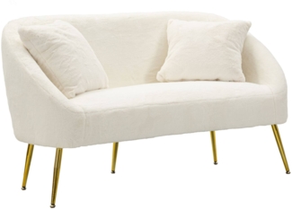 Dmora 2-Sitzer festes Sofa Pittari, lineares Sofa, Sofa für Wohnzimmer, Lineare Stoffstruktur, 137x69 h79 cm, Weiß und Gold