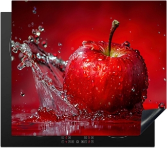 MuchoWow Herd-Abdeckplatte Apfel - Spritzer - Wasser - Rot, Vinyl, (1 tlg), Küche Herdabdeckplatte Ceranfeld Vinyl Einteilig, 59x52 cm