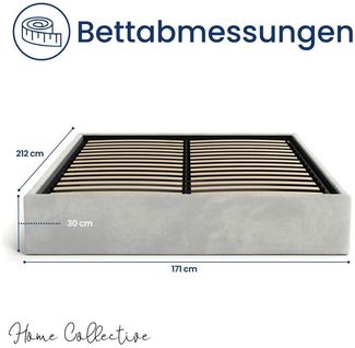 Home Collective Polsterbett Bett Doppelbett Bettgestell mit Lattenrost & Stauraum, platzsparend ohne Kopfteil, weiche Samtpolsterung, 160x200 cm grau