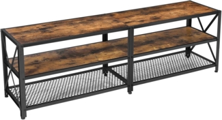 Vasagle TV-Schrank, Fernsehtisch, Lowboard für Fernseher bis zu 60 Zoll, Fernsehschrank mit Ablagen, Stahlgestell, TV-Regal für Wohnzimmer, Schlafzimmer, Vintagebraun-schwarz