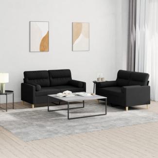 vidaXL 2-tlg. Sofagarnitur mit Kissen Schwarz Stoff 3201588