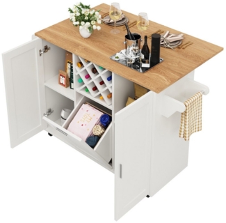 OKWISH Küchenwagen Multifunktionale Kücheninsel mit flexiblen Stauraum, (Küchenschrank, Esswagen, Buffetschrank, 1 St, Seitenhandtuchregal mit Flaschenregal, 3 Türen, Weinregal), Holzarbeitsplatte,Aluminiumgriff,praktisches Weinregal,Handtuchhalter